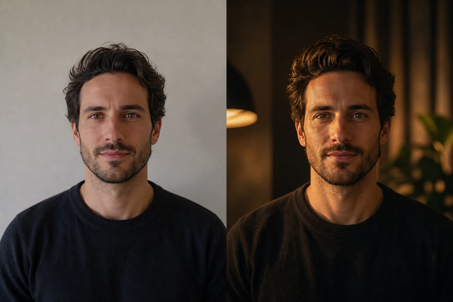 Before and after example for Cinematic portrait