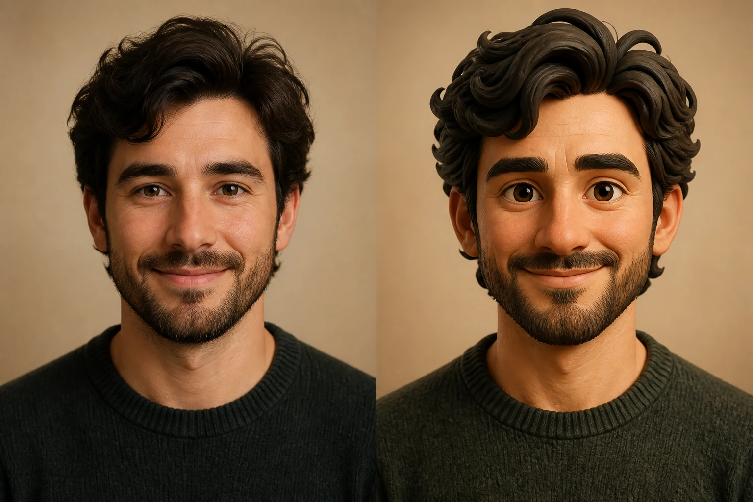 Before and after example for 3D clay avatar